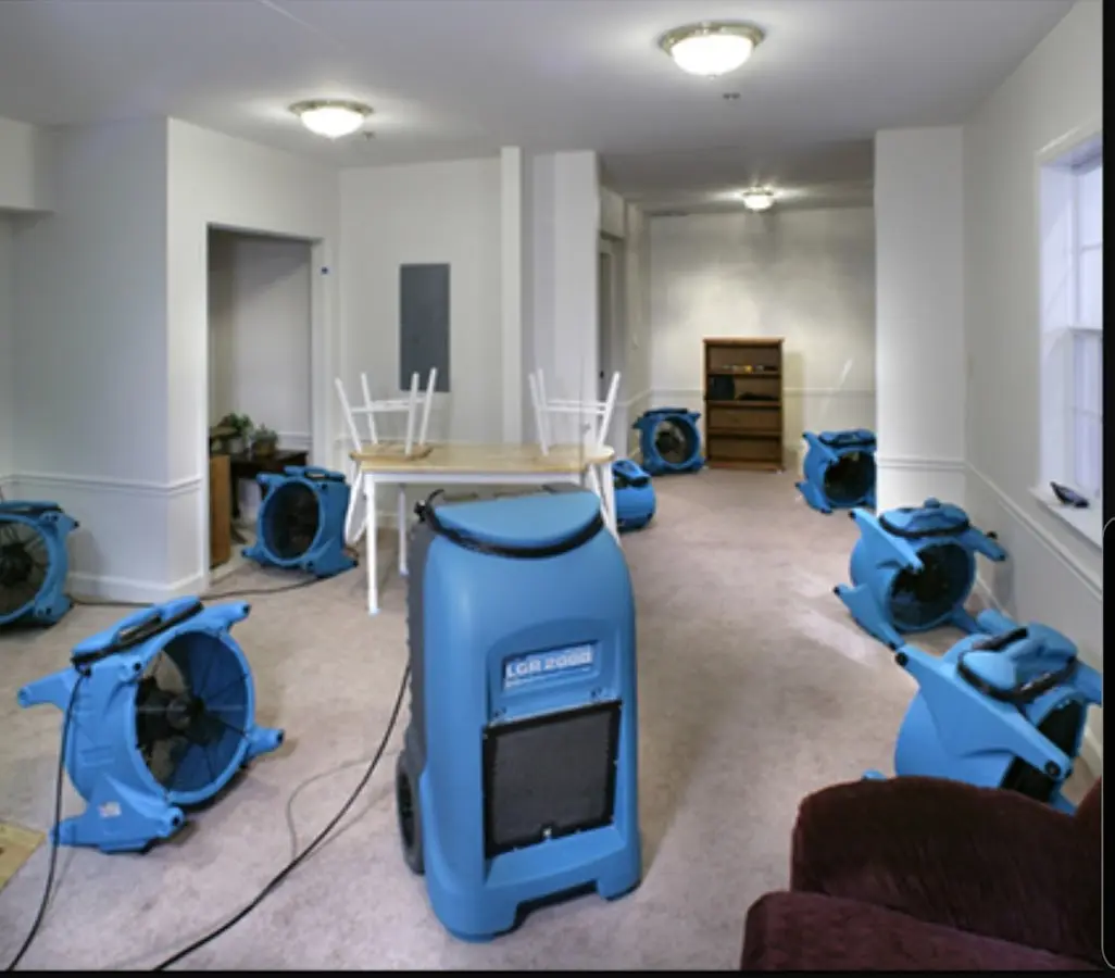 Air movers and dehumidifier setup for Water Damage Restoration in Fruitland